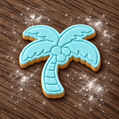 Palm Tree cookie cutter and embosser set – aqua fondant cookie example