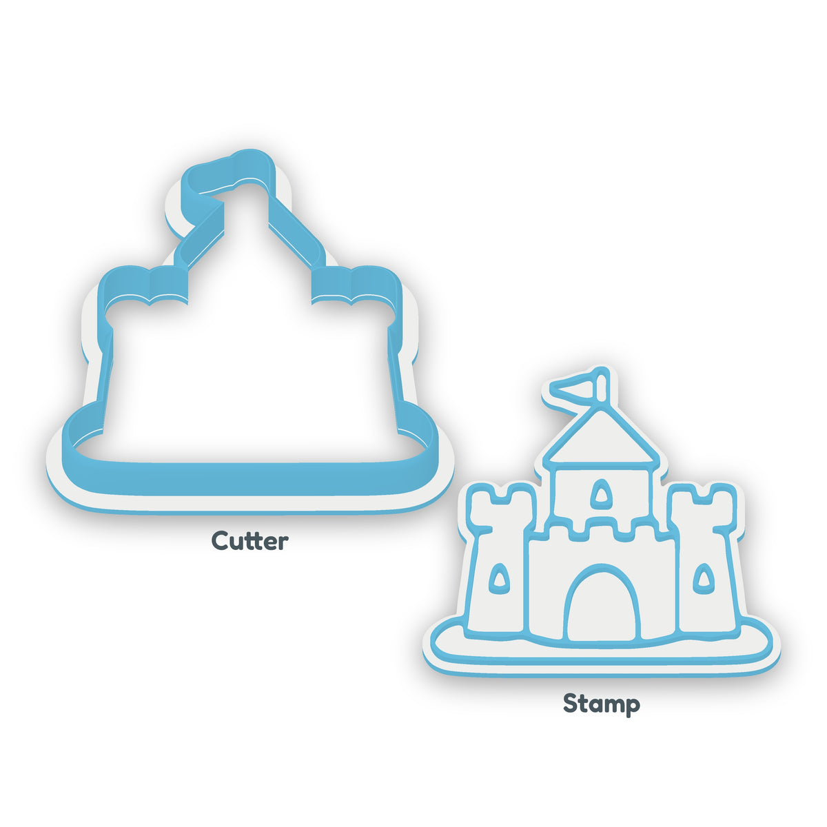 Sandcastle cookie cutter and embosser set – separate cutter and matching embosser