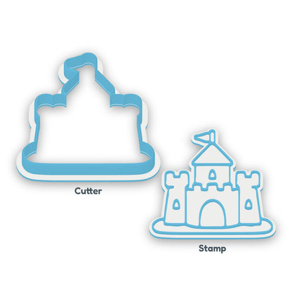 Sandcastle cookie cutter and embosser set – separate cutter and matching embosser