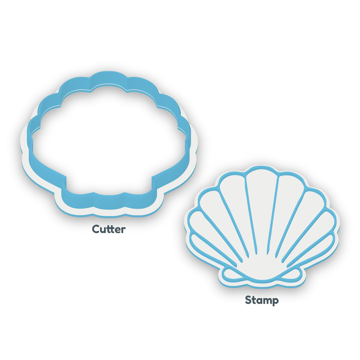 Shell cookie cutter and embosser set – separate cutter and matching embosser