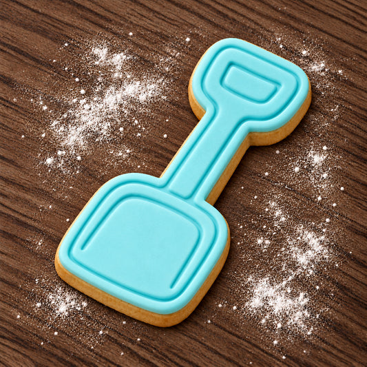 Beach Spade cookie cutter and embosser set – aqua fondant cookie example