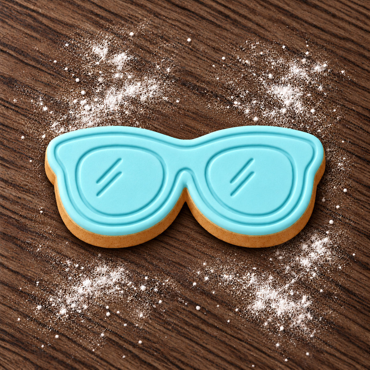 Sunglasses cookie cutter and embosser set – aqua fondant cookie example