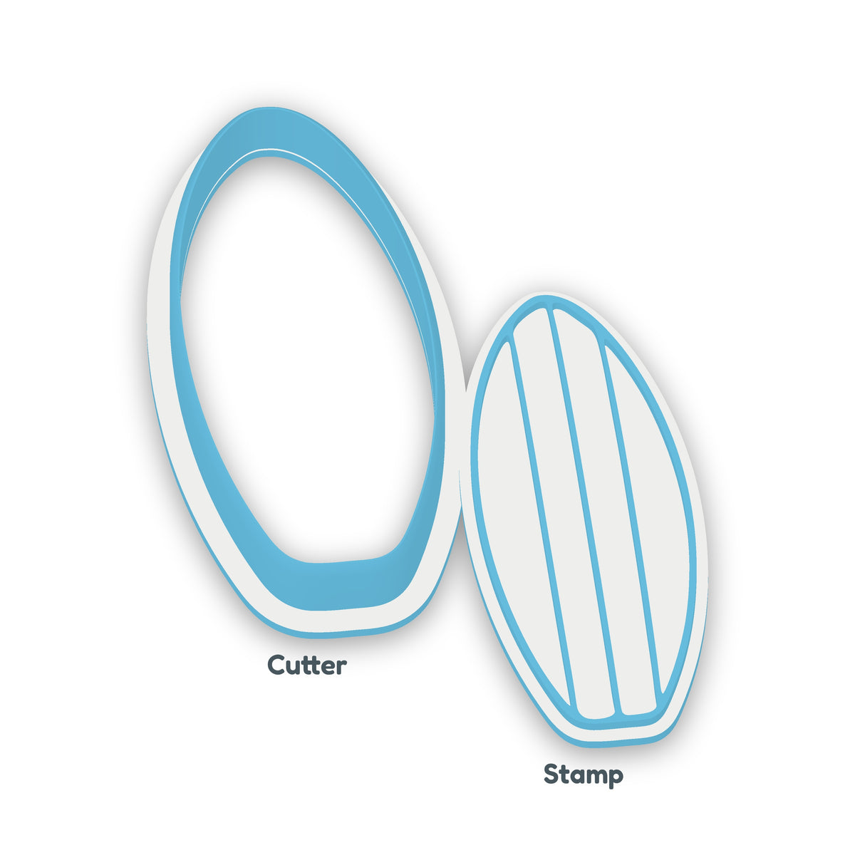 Surfboard cookie cutter and embosser set – separate cutter and matching embosser