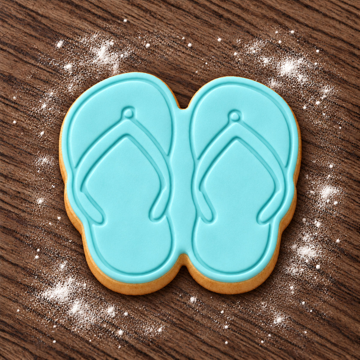 Thongs cookie cutter and embosser set – aqua fondant cookie example