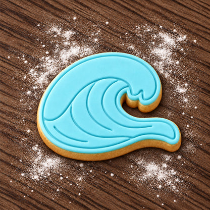 Wave cookie cutter and embosser set – aqua fondant cookie example